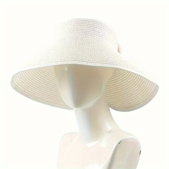 Boho wide band foldable packable staw hat - Picture 9 of 15